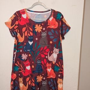 Feifeiyu brown dress with colorful cats size medium